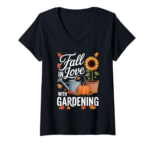 Damen Verlieben Sie Sich in Gartenarbeit Thanksgiving Herbstblumen T-Shirt mit V-Ausschnitt von Funny Gardening Lover Thanksgiving & Fall Apparel