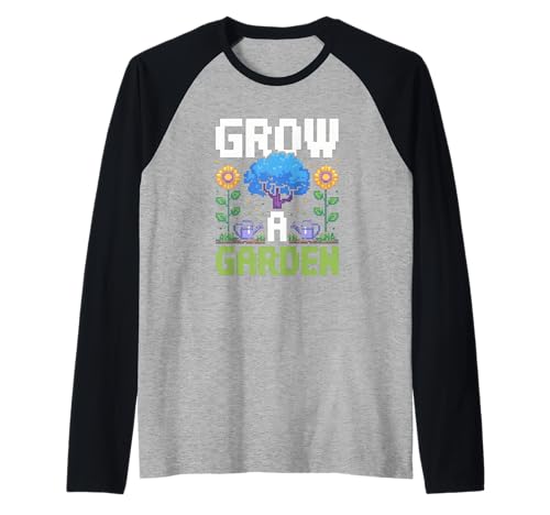 Lustige Pixelkunst Grow a Garden, Retro-Gamer, Pflanzen für Damen und Herren Raglan von Funny Gardening Quote Retro Pixel Plant Lover Mom
