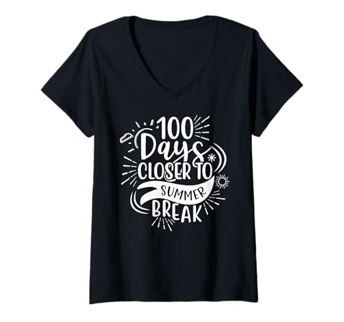 Damen 100 Tage näher an der Sommerpause Lustige 100. Tage T-Shirt mit V-Ausschnitt Damen 100 Tage näher an der Sommerpause Lustige 100. Tage T-Shirt mit V-Ausschnitt von Funny Geek Science Apparel for Science Lovers