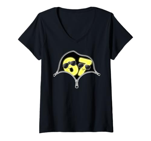 Damen 67 Joke Meme Zipper Six Seven Viral Trend Gen Alpha Slang T-Shirt mit V-Ausschnitt von Funny Gen Alpha 67 Internet Humor Meme Slang Tees