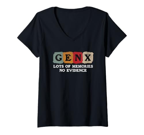 Damen Vintage Generation X - Gen X Lots of Memories No Evidence T-Shirt mit V-Ausschnitt Damen Vintage Generation X - Gen X Lots of Memories No Evidence T-Shirt mit V-Ausschnitt von Funny Gen X Apparel for Men Women