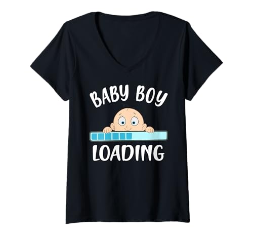 Damen Baby Boy Loading Lustiges Gender-Enthüllen T-Shirt mit V-Ausschnitt von Funny Gender Reveal Apparel For Future Moms