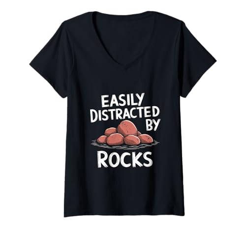 Damen Leicht abgelenkt von Rocks Funny Geology Rock Collector T-Shirt mit V-Ausschnitt Damen Leicht abgelenkt von Rocks Funny Geology Rock Collector T-Shirt mit V-Ausschnitt von Funny Geology Lover Apparel