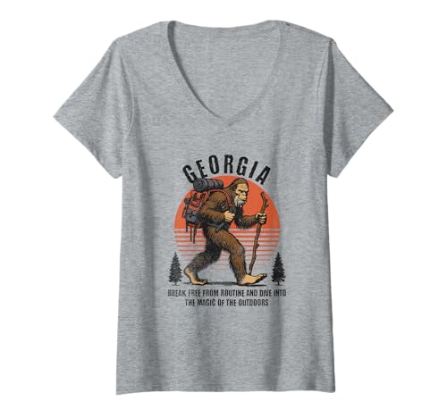 Damen Georgia Hiking Bigfoot Sasquatch, Camping, Outdoors T-Shirt mit V-Ausschnitt Damen Georgia Hiking Bigfoot Sasquatch, Camping, Outdoors T-Shirt mit V-Ausschnitt von Funny Georgia Outdoor Hiking Bigfoot