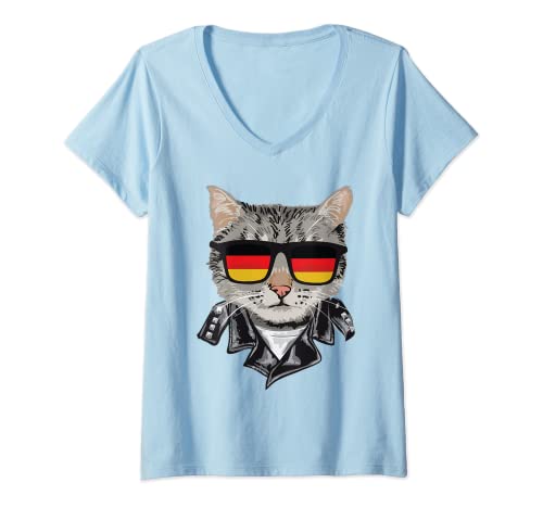 Damen Katze Deutschland Flagge Sonnenbrille - coole deutsche Katze T-Shirt mit V-Ausschnitt Damen Katze Deutschland Flagge Sonnenbrille - coole deutsche Katze T-Shirt mit V-Ausschnitt von Funny Germany Cat Gift for Men & Women