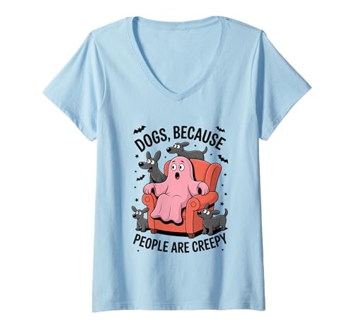 Damen Hunde erlauben Halloween Couch Beruf T-Shirt mit V-Ausschnitt Damen Hunde erlauben Halloween Couch Beruf T-Shirt mit V-Ausschnitt von Funny Ghost Dogs Halloween Humor