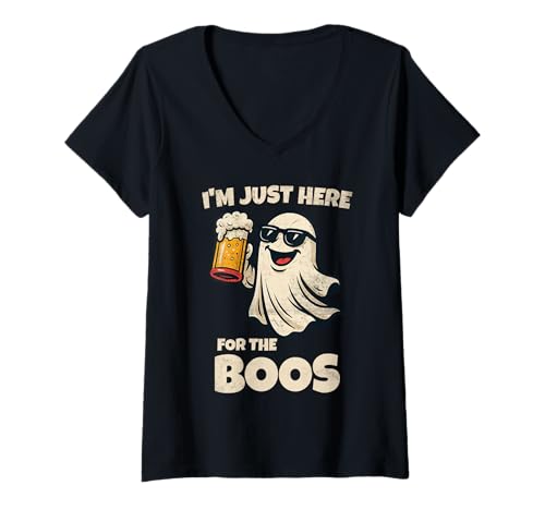 Damen I'm Just Here for The Boos Funny Ghost Halloween T-Shirt mit V-Ausschnitt von Funny Ghost Halloween Costume