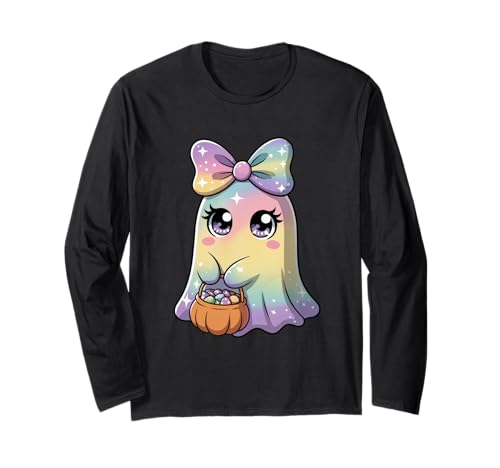 Pastell Galaxy Ghost Halloween Mädchen Kinder Geist Kokette Schleife Langarmshirt von Funny Ghost Halloween Girl Kids Ghost Coquette Bow