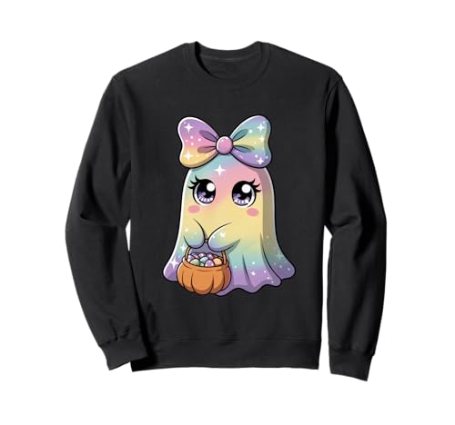 Pastell Galaxy Ghost Halloween Mädchen Kinder Geist Kokette Schleife Sweatshirt von Funny Ghost Halloween Girl Kids Ghost Coquette Bow