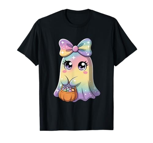 Pastell Galaxy Ghost Halloween Mädchen Kinder Geist Kokette Schleife T-Shirt von Funny Ghost Halloween Girl Kids Ghost Coquette Bow