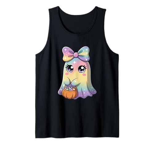 Pastell Galaxy Ghost Halloween Mädchen Kinder Geist Kokette Schleife Tank Top von Funny Ghost Halloween Girl Kids Ghost Coquette Bow