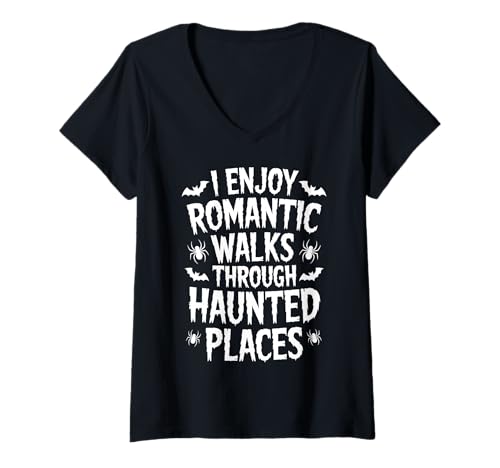 Damen Ich genieße romantische Spaziergänge durch verwunschene Orte, Geisterjagd T-Shirt mit V-Ausschnitt Damen Ich genieße romantische Spaziergänge durch verwunschene Orte, Geisterjagd T-Shirt mit V-Ausschnitt von Funny Ghost Hunter Paranormal Researcher