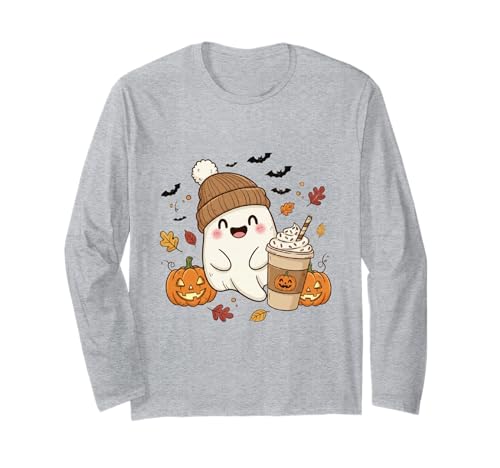 Süßes Geisterhemd Herbst Kürbis T-Shirt Kaffeeliebhaber Damen Herren Langarmshirt Süßes Geisterhemd Herbst Kürbis T-Shirt Kaffeeliebhaber Damen Herren Langarmshirt von Funny Ghost Pumpkin Halloween Shirt Women Men Kids