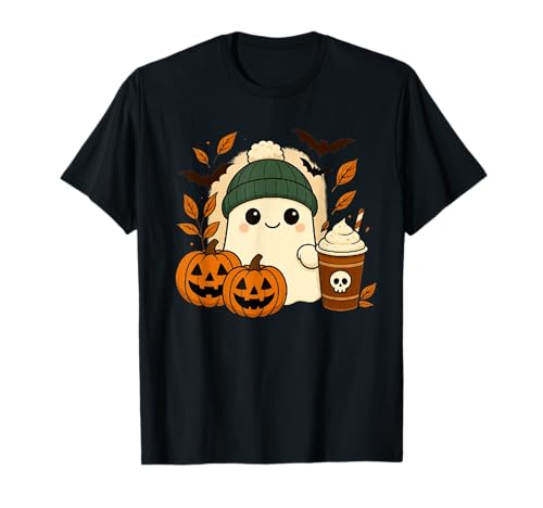 Süßes Geisterhemd Herbst Kürbis T-Shirt Kaffeeliebhaber Damen Herren T-Shirt von Funny Ghost Pumpkin Halloween Shirt Women Men Kids