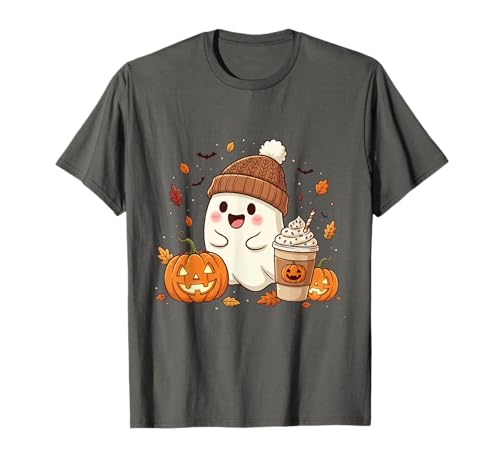 Süßes Geisterhemd Herbst Kürbis T-Shirt Kaffeeliebhaber Damen Herren T-Shirt von Funny Ghost Pumpkin Halloween Shirt Women Men Kids