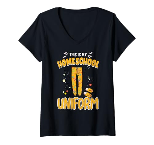 Damen Funny This is My Homeschool Uniform Pyjama Back to School T-Shirt mit V-Ausschnitt von Funny Gift For Pajamas Lovers Tee