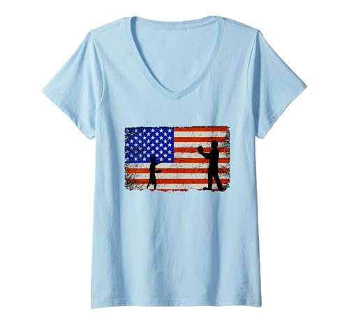 Damen Baseball Coach Baseball Dad Amerikanische Flagge T-Shirt mit V-Ausschnitt Damen Baseball Coach Baseball Dad Amerikanische Flagge T-Shirt mit V-Ausschnitt von Funny Gifts For Baseball Coach