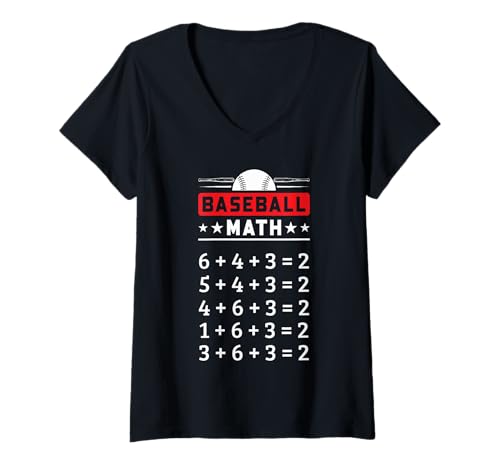 Damen Lustiger Baseball-Mathe-Trainer im Doppelspiel T-Shirt mit V-Ausschnitt von Funny Gifts For Baseball Coach