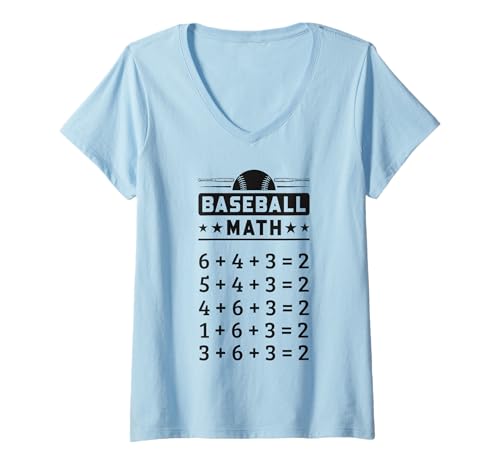 Damen Lustiger Baseball-Mathe-Trainer im Doppelspiel T-Shirt mit V-Ausschnitt von Funny Gifts For Baseball Coach