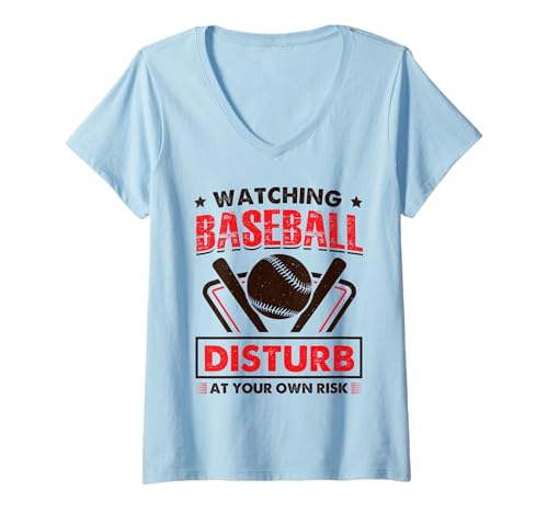 Damen Beobachten Sie Baseball Disturb at Your Own Risk Funny T-Shirt mit V-Ausschnitt Damen Beobachten Sie Baseball Disturb at Your Own Risk Funny T-Shirt mit V-Ausschnitt von Funny Gifts For Baseball Lovers