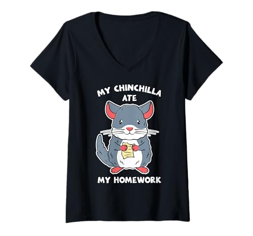 Damen Meine Chinchilla hat Meine Hausaufgaben gegessen Lustige Chinchilla T-Shirt mit V-Ausschnitt Damen Meine Chinchilla hat Meine Hausaufgaben gegessen Lustige Chinchilla T-Shirt mit V-Ausschnitt von Funny Gifts For Chinchilla Lovers