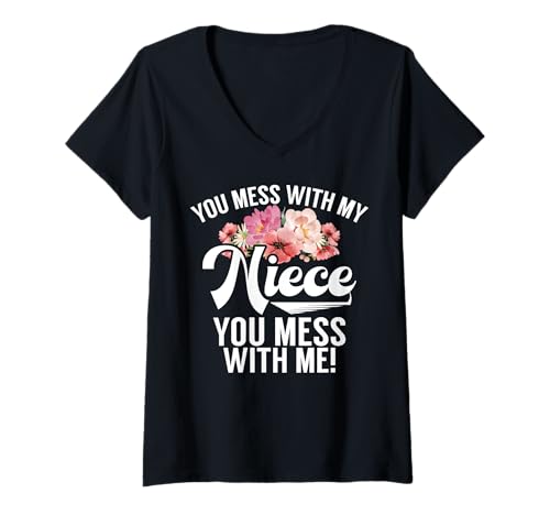 Damen Du legst Dich mit meiner Nichte an, du legst Dich mit Mir an, Onkel Humor T-Shirt mit V-Ausschnitt Damen Du legst Dich mit meiner Nichte an, du legst Dich mit Mir an, Onkel Humor T-Shirt mit V-Ausschnitt von Funny Gifts For Niece & Uncles Family Kids
