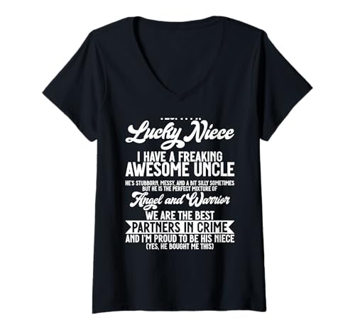 Damen Lucky Niece Awesome Uncle Funny Niece Onkel Humor T-Shirt mit V-Ausschnitt Damen Lucky Niece Awesome Uncle Funny Niece Onkel Humor T-Shirt mit V-Ausschnitt von Funny Gifts For Niece & Uncles Family Kids