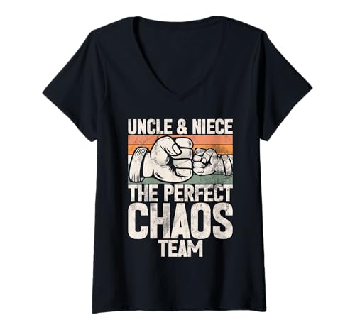 Damen Uncle & Niece Perfect Chaos Team Vatertag Bester Onkel T-Shirt mit V-Ausschnitt Damen Uncle & Niece Perfect Chaos Team Vatertag Bester Onkel T-Shirt mit V-Ausschnitt von Funny Gifts For Niece & Uncles Family Kids