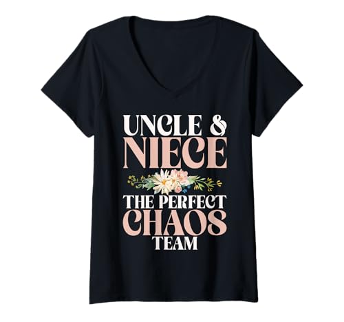 Damen Uncle & Niece Perfect Chaos Team Vatertag Bester Onkel T-Shirt mit V-Ausschnitt Damen Uncle & Niece Perfect Chaos Team Vatertag Bester Onkel T-Shirt mit V-Ausschnitt von Funny Gifts For Niece & Uncles Family Kids