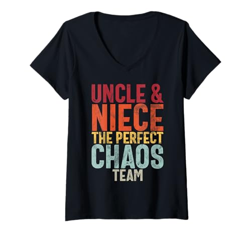 Damen Uncle & Niece The Perfect Chaos Team Retro Best Onkel Nichte T-Shirt mit V-Ausschnitt Damen Uncle & Niece The Perfect Chaos Team Retro Best Onkel Nichte T-Shirt mit V-Ausschnitt von Funny Gifts For Niece & Uncles Family Kids