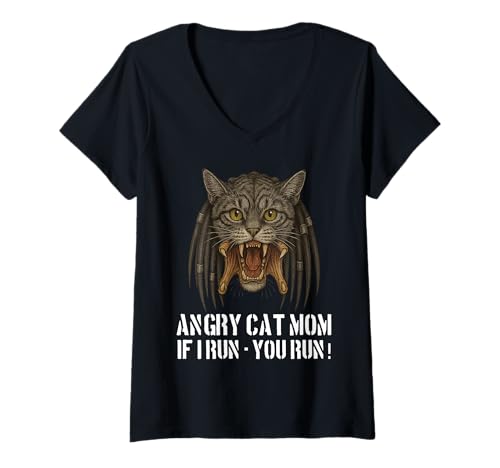Damen Angry Cat Mom – für wirklich böse Katzenbesitzer, lustiges Wortspiel T-Shirt mit V-Ausschnitt Damen Angry Cat Mom – für wirklich böse Katzenbesitzer, lustiges Wortspiel T-Shirt mit V-Ausschnitt von Funny Gifts and Apparel for Cat Lovers Women Men
