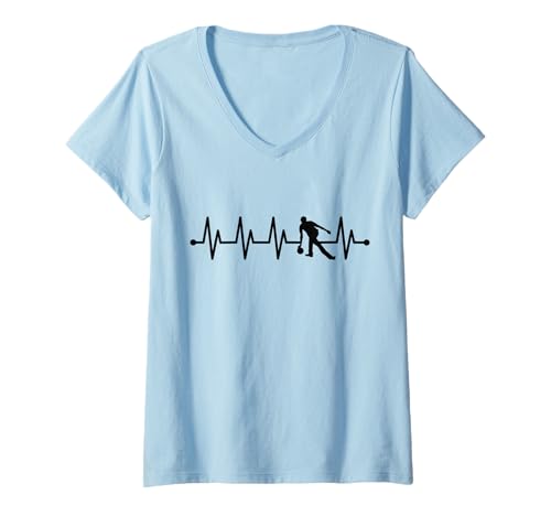 Damen Herzschlag Bowling EKG Puls Bowlingkugel Bowler T-Shirt mit V-Ausschnitt Damen Herzschlag Bowling EKG Puls Bowlingkugel Bowler T-Shirt mit V-Ausschnitt von Funny Gifts for Bowling Bowler Club Father's Day
