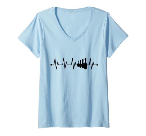 Damen Herzschlag Bowling EKG Puls Bowlingkugel Bowler T-Shirt mit V-Ausschnitt Damen Herzschlag Bowling EKG Puls Bowlingkugel Bowler T-Shirt mit V-Ausschnitt von Funny Gifts for Bowling Bowler Club Father's Day