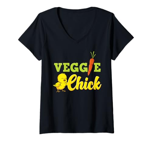 Damen vegetarisches Veggie küken lustig vegan T-Shirt mit V-Ausschnitt von Funny Gifts for Vegans & Vegetarians