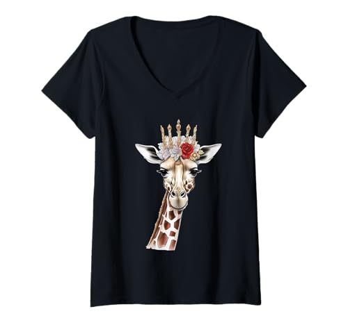 Damen Funny Summer Giraffe animal Zoo and Safari T-Shirt mit V-Ausschnitt von Funny Giraffe Animal Zoo