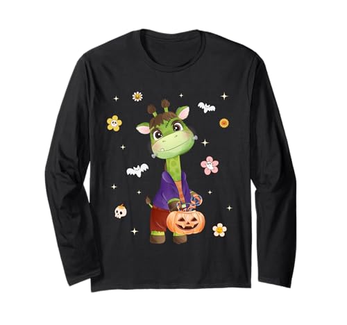Men Women Kids Groovy Retro Pumpkin Giraffe Spooky Halloween Langarmshirt Men Women Kids Groovy Retro Pumpkin Giraffe Spooky Halloween Langarmshirt von Funny Giraffe Boo Halloween Costume Animals Lover