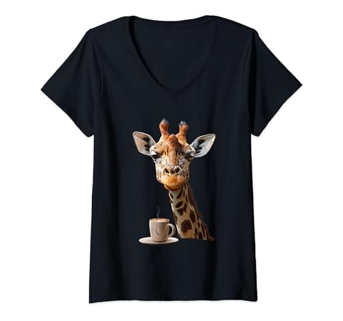 Damen Giraffe Kaffee T-Shirt mit V-Ausschnitt Damen Giraffe Kaffee T-Shirt mit V-Ausschnitt von Funny Giraffe Coffee Design
