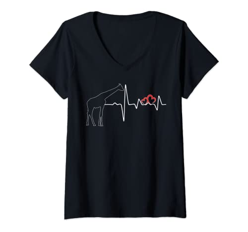Damen Giraffe Herzschlag Liebe für Giraffe T-Shirt mit V-Ausschnitt Damen Giraffe Herzschlag Liebe für Giraffe T-Shirt mit V-Ausschnitt von Funny Giraffe Lover