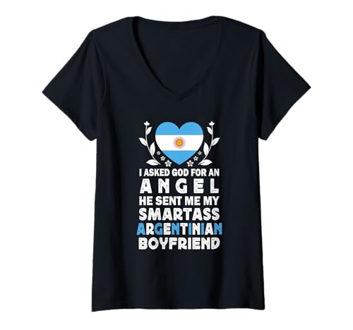 Damen Funny Smartass Argentinian Boyfriend Argentina Flag T-Shirt mit V-Ausschnitt Damen Funny Smartass Argentinian Boyfriend Argentina Flag T-Shirt mit V-Ausschnitt von Funny Girlfriend Boyfriend Novelty Tops 2