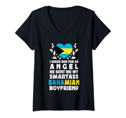 Damen Funny Smartass Bahamian Boyfriend Bahamas Flag T-Shirt mit V-Ausschnitt Damen Funny Smartass Bahamian Boyfriend Bahamas Flag T-Shirt mit V-Ausschnitt von Funny Girlfriend Boyfriend Novelty Tops 2