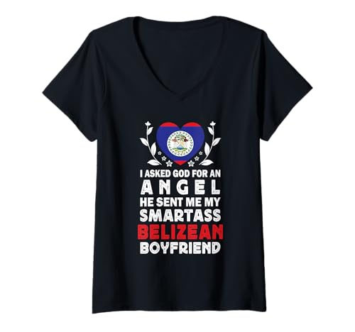 Damen Funny Smartass Belizean Boyfriend Belize Flag T-Shirt mit V-Ausschnitt von Funny Girlfriend Boyfriend Novelty Tops 2