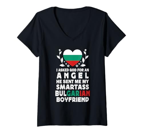 Damen Funny Smartass Bulgarian Boyfriend Bulgaria Flag T-Shirt mit V-Ausschnitt Damen Funny Smartass Bulgarian Boyfriend Bulgaria Flag T-Shirt mit V-Ausschnitt von Funny Girlfriend Boyfriend Novelty Tops 2