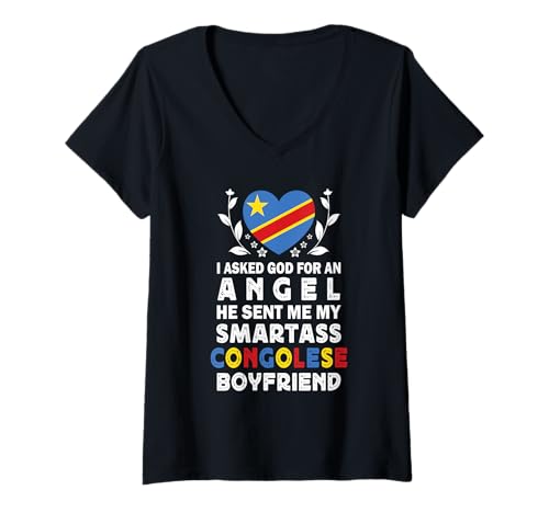 Damen Funny Smartass Congolese Boyfriend Congo Flag T-Shirt mit V-Ausschnitt von Funny Girlfriend Boyfriend Novelty Tops 2