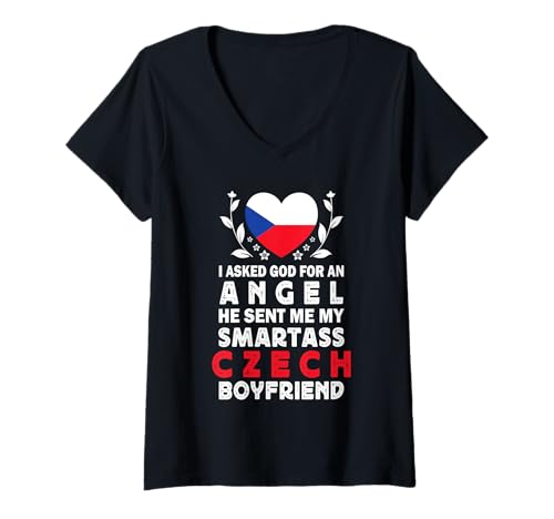 Damen Funny Smartass Czech Boyfriend Czech Republic Flag T-Shirt mit V-Ausschnitt von Funny Girlfriend Boyfriend Novelty Tops 2