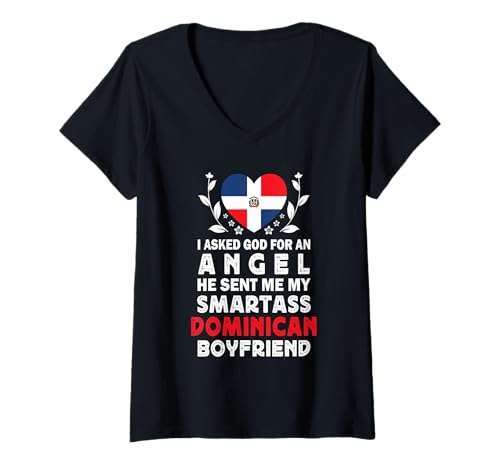Damen Funny Smartass Dominican Boyfriend Dominican Republic Flag T-Shirt mit V-Ausschnitt von Funny Girlfriend Boyfriend Novelty Tops 2