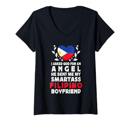 Damen Funny Smartass Filipino Boyfriend Philippines Flag T-Shirt mit V-Ausschnitt Damen Funny Smartass Filipino Boyfriend Philippines Flag T-Shirt mit V-Ausschnitt von Funny Girlfriend Boyfriend Novelty Tops 2