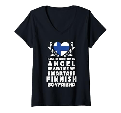 Damen Funny Smartass Finnish Boyfriend Finland Flag T-Shirt mit V-Ausschnitt Damen Funny Smartass Finnish Boyfriend Finland Flag T-Shirt mit V-Ausschnitt von Funny Girlfriend Boyfriend Novelty Tops 2