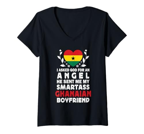 Damen Funny Smartass Ghanaian Boyfriend Ghana Flag T-Shirt mit V-Ausschnitt Damen Funny Smartass Ghanaian Boyfriend Ghana Flag T-Shirt mit V-Ausschnitt von Funny Girlfriend Boyfriend Novelty Tops 2