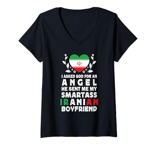 Damen Funny Smartass Iranian Boyfriend Iran Flag T-Shirt mit V-Ausschnitt von Funny Girlfriend Boyfriend Novelty Tops 2