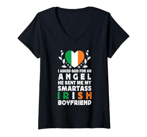 Damen Funny Smartass Irish Boyfriend Ireland Flag T-Shirt mit V-Ausschnitt Damen Funny Smartass Irish Boyfriend Ireland Flag T-Shirt mit V-Ausschnitt von Funny Girlfriend Boyfriend Novelty Tops 2